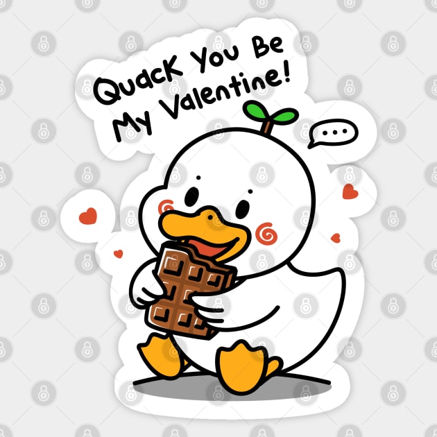 Happy Valentine With Cute Pinwheel Duck Eat Chocolate Sticker by Nine Tailed Cat